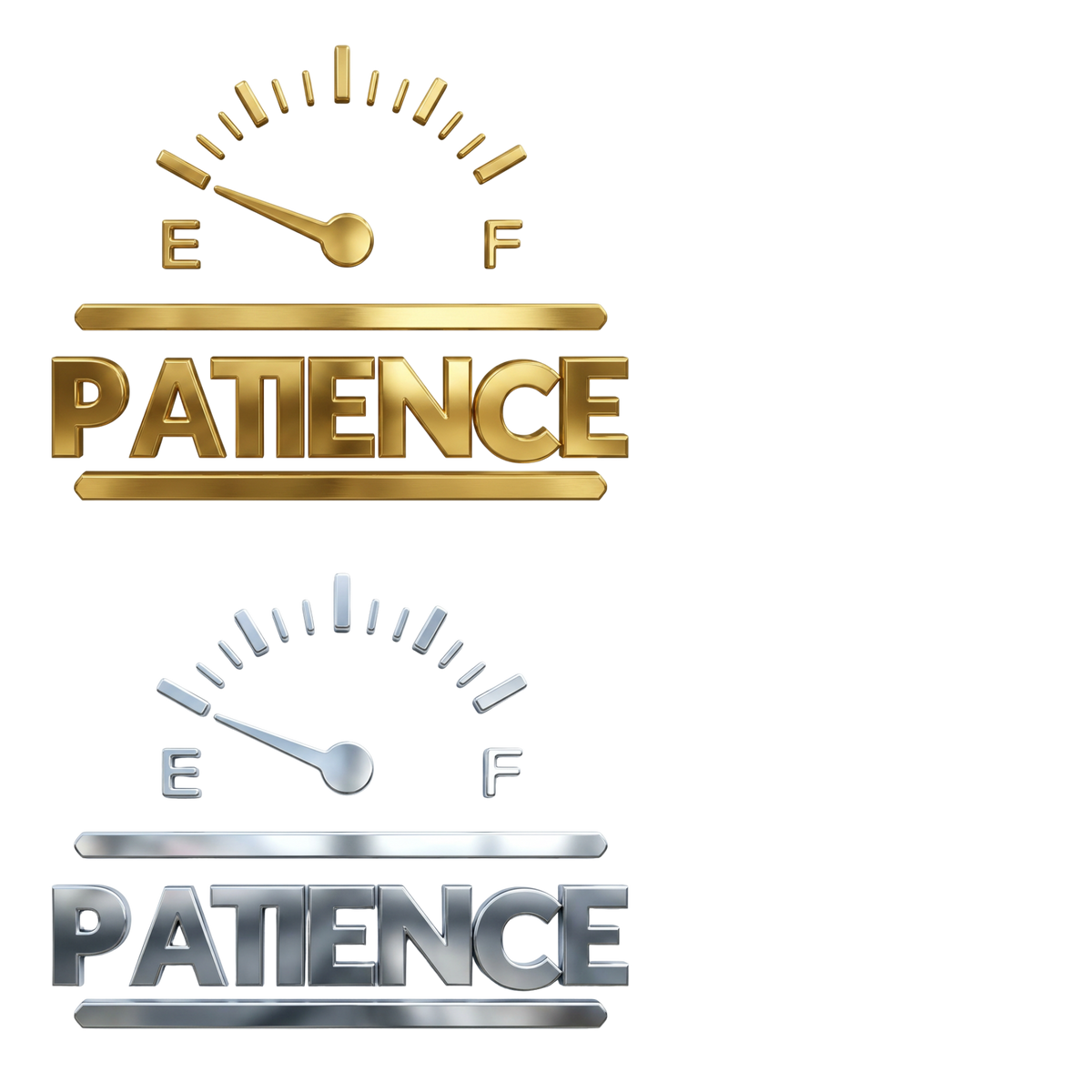 Patience fuel gauge decal design in gold and silver