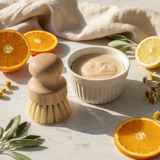 Solid dish soap with brush - apothecary styled photo