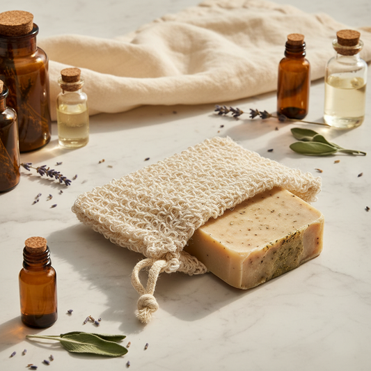 Natural sisal exfoliating soap holder bag - single