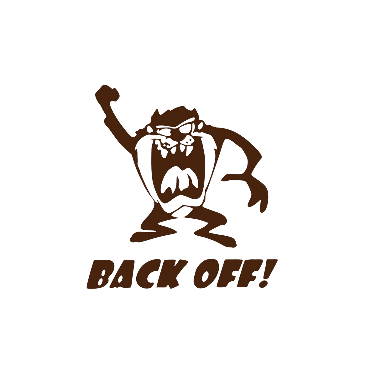 Cartoon character with Back Off phrase decal design